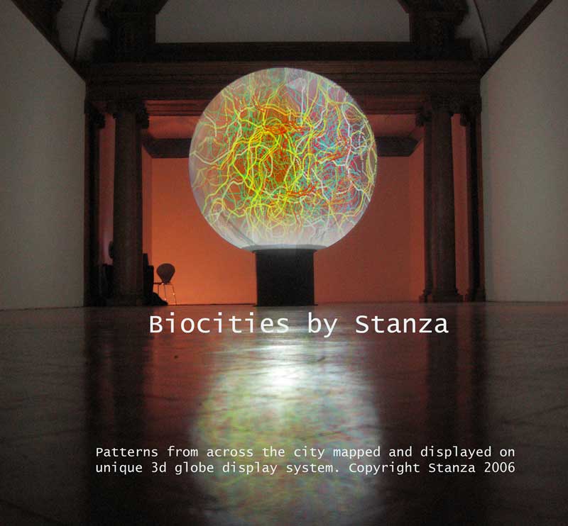 stanStanza is a London based British artist who specializes in net art, data sculptures, and networked space. Work has been shown at The Venice Biennale, Tate Britain, The Victoria and Albert Museum. Recipient of Nesta Dreatime Award, AHRC creative fellowship and numerous prizes. His award winning online projects have been invited for exhibition around the world. Stanza also travels extensively to exhibit and present his artworks, lecturing and giving performances of his audiovisual interactions.