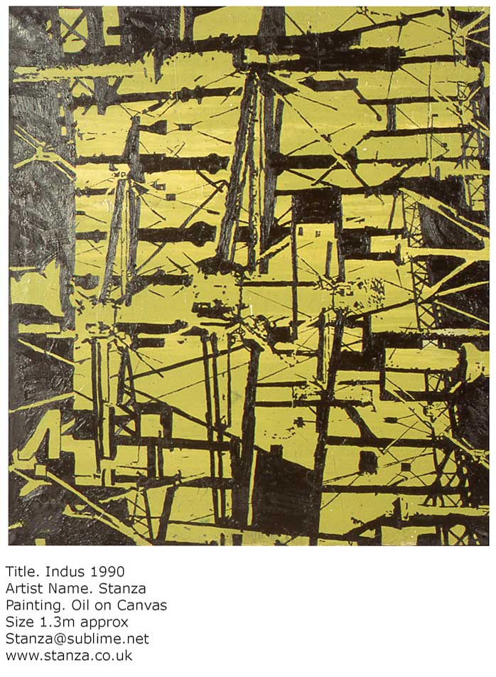 Steve Tanza Oil Stanza Paintings, Oil on canvas, 1989, city, urban, towers blocks and estates, maps , industrial.