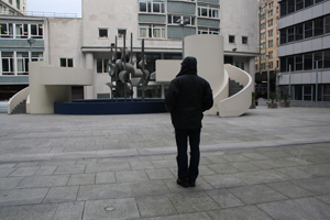 The artist Stanza in a new Public Square. 